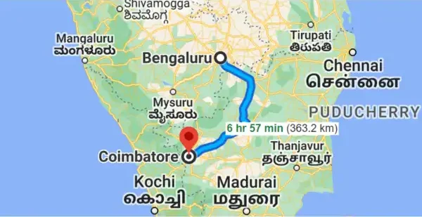 Our Bangalore to Coimbatore drop taxi route