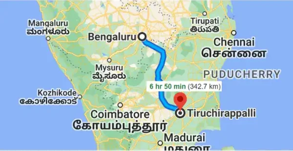 Our Bangalore to Trichy drop taxi route