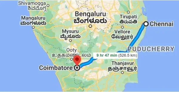our Chennai to Coimbatore drop taxi route