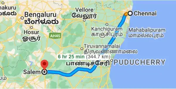 Our Chennai to Salem drop taxi route