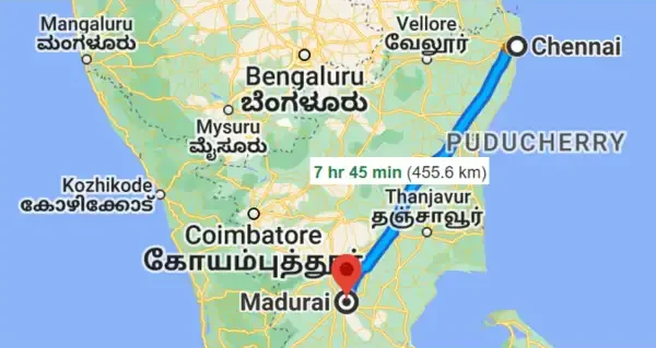 Our Chennai to Madurai drop taxi route