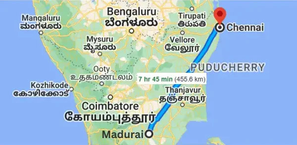 Our Madurai to Chennai drop taxi route