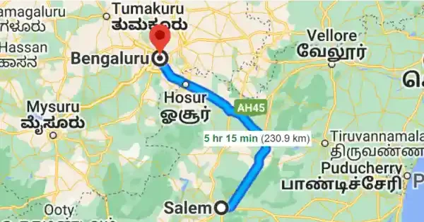 Our Salem to Bangalore drop taxi route