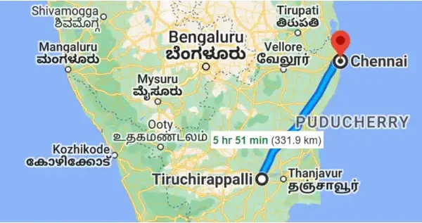 Our Trichy to Chennai drop taxi route