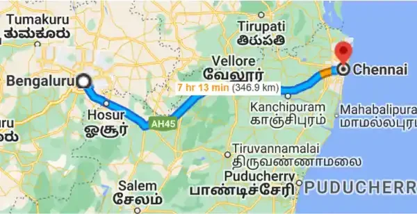 Our Bangalore to Chennai drop taxi route