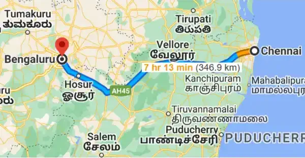 Our Chennai to Bangalore drop taxi route