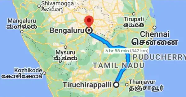 Our Trichy to Bangalore drop taxi route